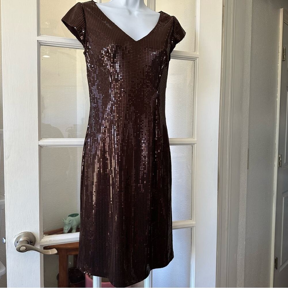 Chetta B vintage 90s Dark Brown Sequin Fitted Dress Size 2